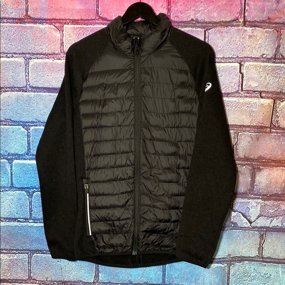 Asics Men's Puffer Jacket Small Black lightweight Full Zip - Picture 1 of 8